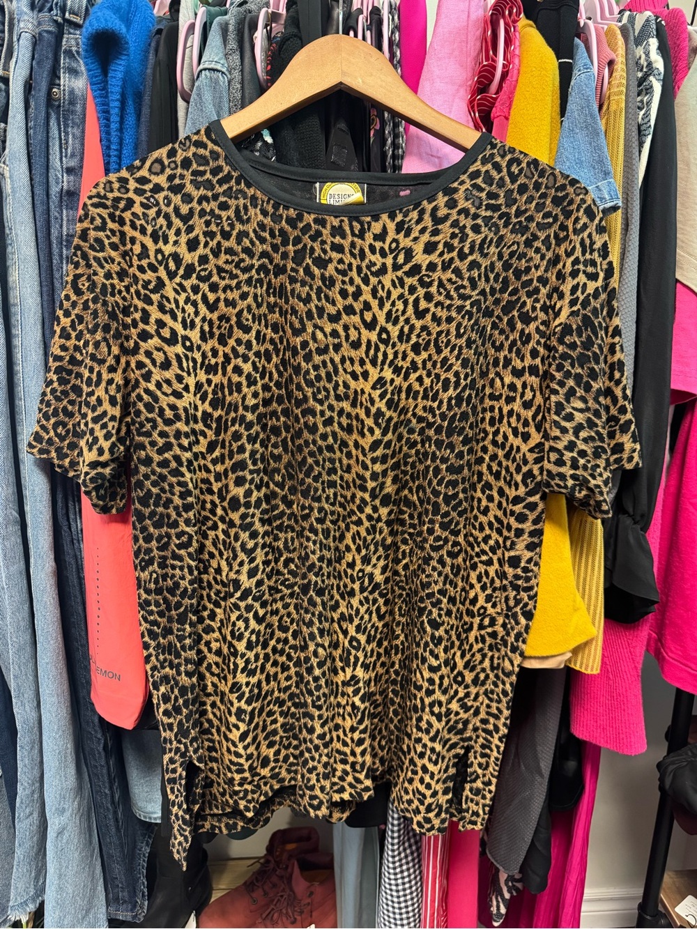 Vintage 90s Designs Limited Inc. Los Angeles Leopard Print Mesh Top